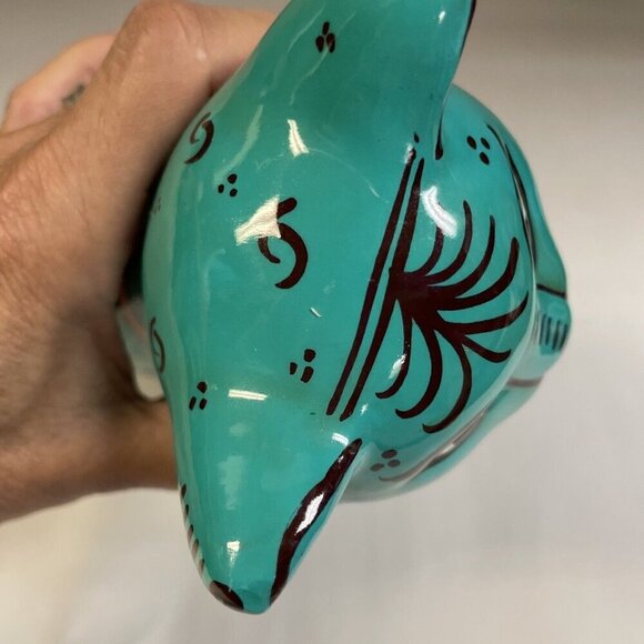 Walt Disney World  MEXICAN FOLK ART Cat Figurine TEAL Southwestern Clay Pottery - Picture 6 of 10